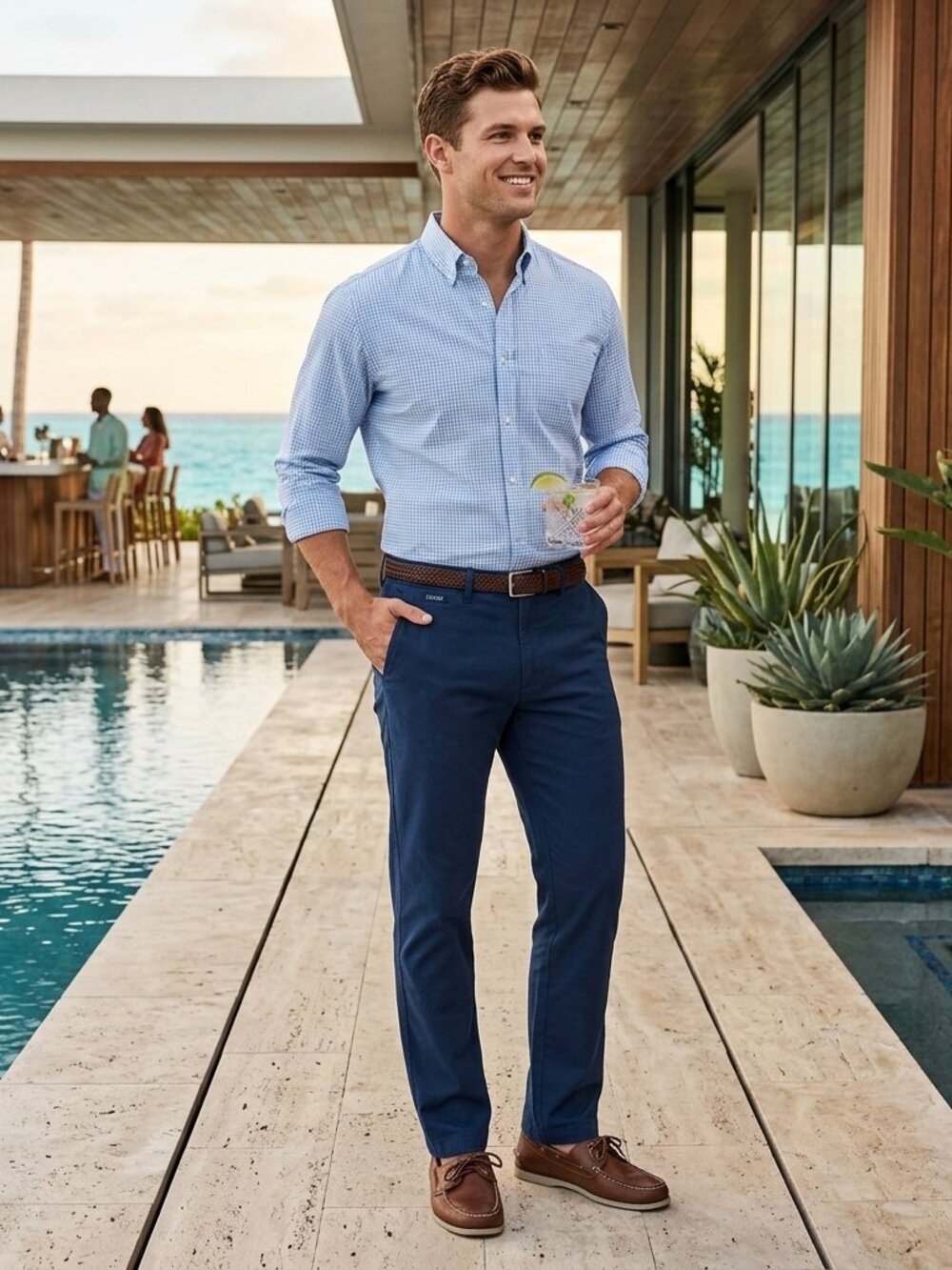 NWOT IZOD Saltwater Men's 42x30 Chino Pant 4-Pocket 100% Cotton Navy Classic Fit
